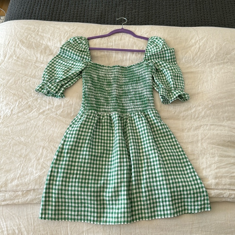Reformation green gingham linen dress